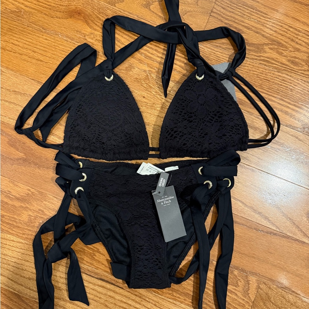 Abercrombie & Fitch Black Lace Tie-Side Bikini Set